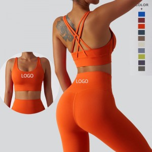 Yoga Set 22 Colors Seamless Leggings Cross Strappy Bra Fitness Suit