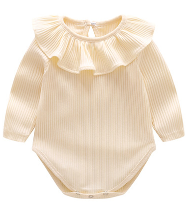 Spring & Autumn 100% Cotton Long Sleeve Baby Girl Romper With Ruffled Collar