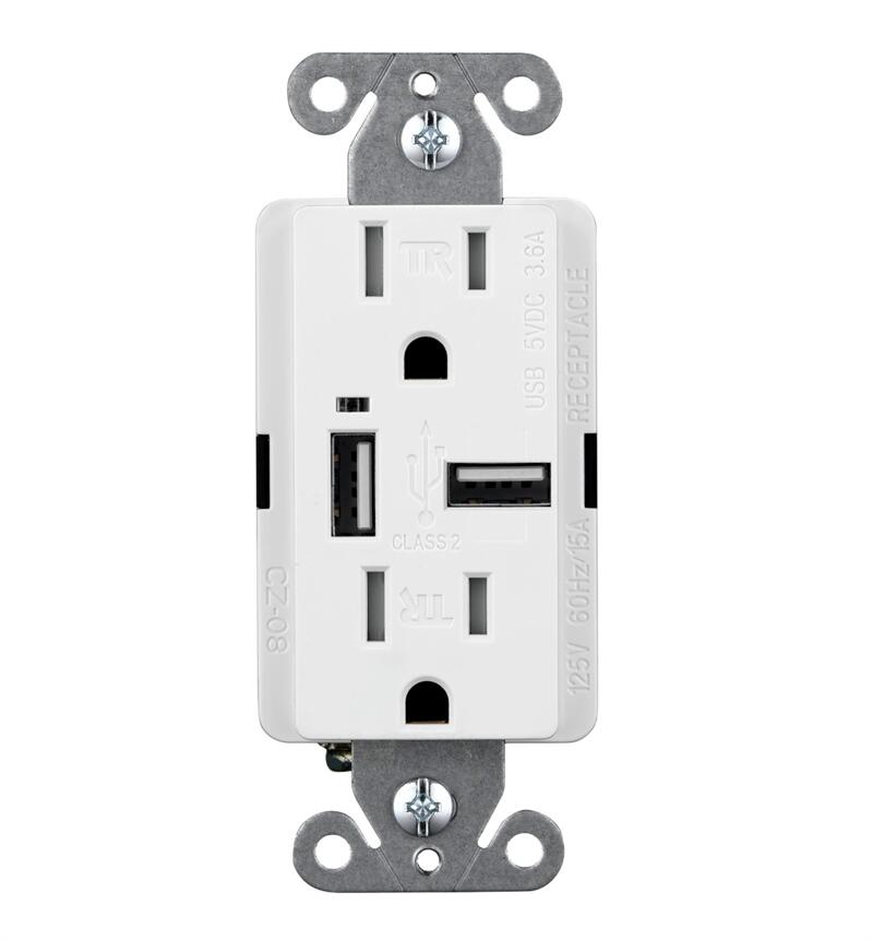 UL Listed 5.1A Usb Chargers Ultra-High-Speed Tamper Resistant Type A USB Outlet With Wall Plate