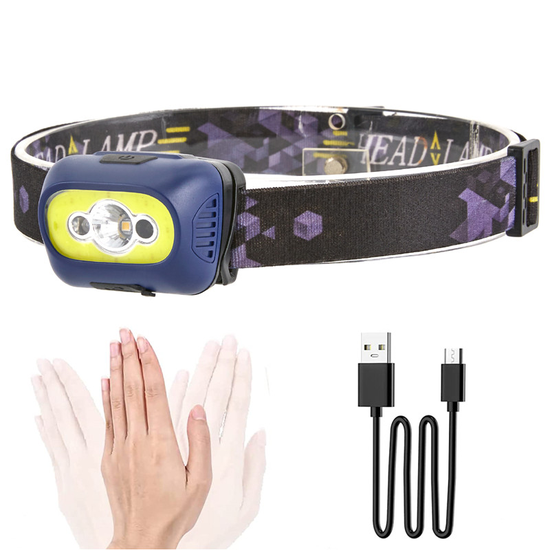 Water proof Rechargeable COB LED Headlamp Sensor Headlight with Motion for Running Camping